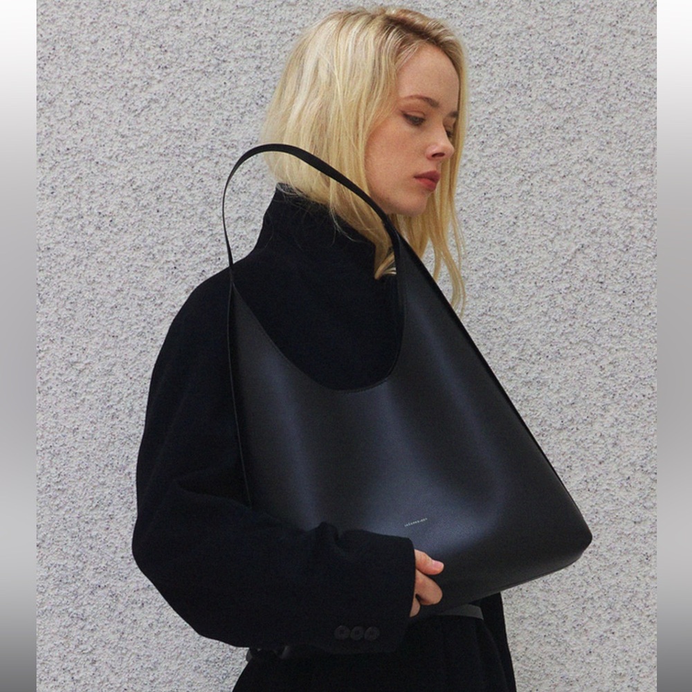 Minimal Black Leather Hobo Bag